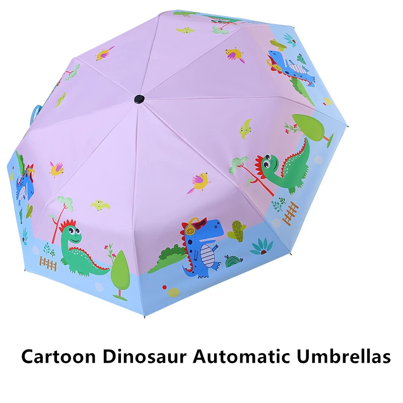 Мультяшные автоматические зонты, детский зонтик с динозавром и кошкой, ветрозащитный зонтик с защитой от дождя и УФ-лучей для женщин, детский зонтик