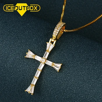 

Fashion Iced Out Cross Baguette Pendant Necklace For Women Men's Hip Hop Jewelry Crystal Bling Gold Silver Punk Rapper Accessory