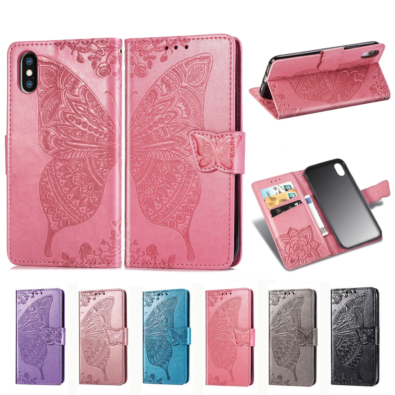Роскошный чехол из искусственной кожи для Apple iPhone Xs Max кошелек с тиснением Бабочка