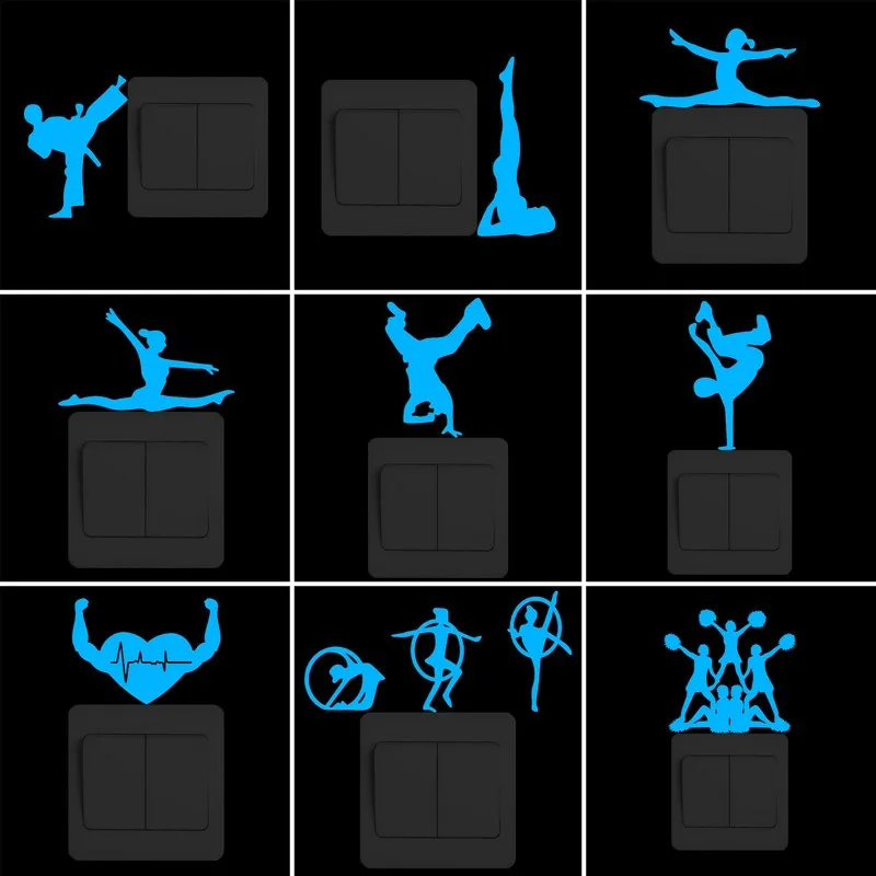 

Wall Luminous Switch Sticker Karate Taekwondo/Yoga Pose/Rhythmic Gymnasts/Breakdance Boy/Sport Heart/Cheerleading Hot Sexy Girls