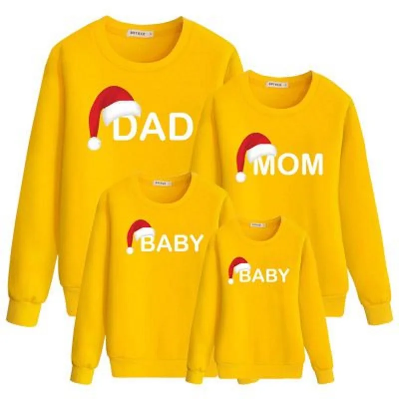 yellow Рождественские одинаковые комплекты для семьи; Рождественская одежда; комплекты толстовок; модные одинаковые комплекты для семьи с круглым вырезом для папы и мамы - Цвет: yellow
