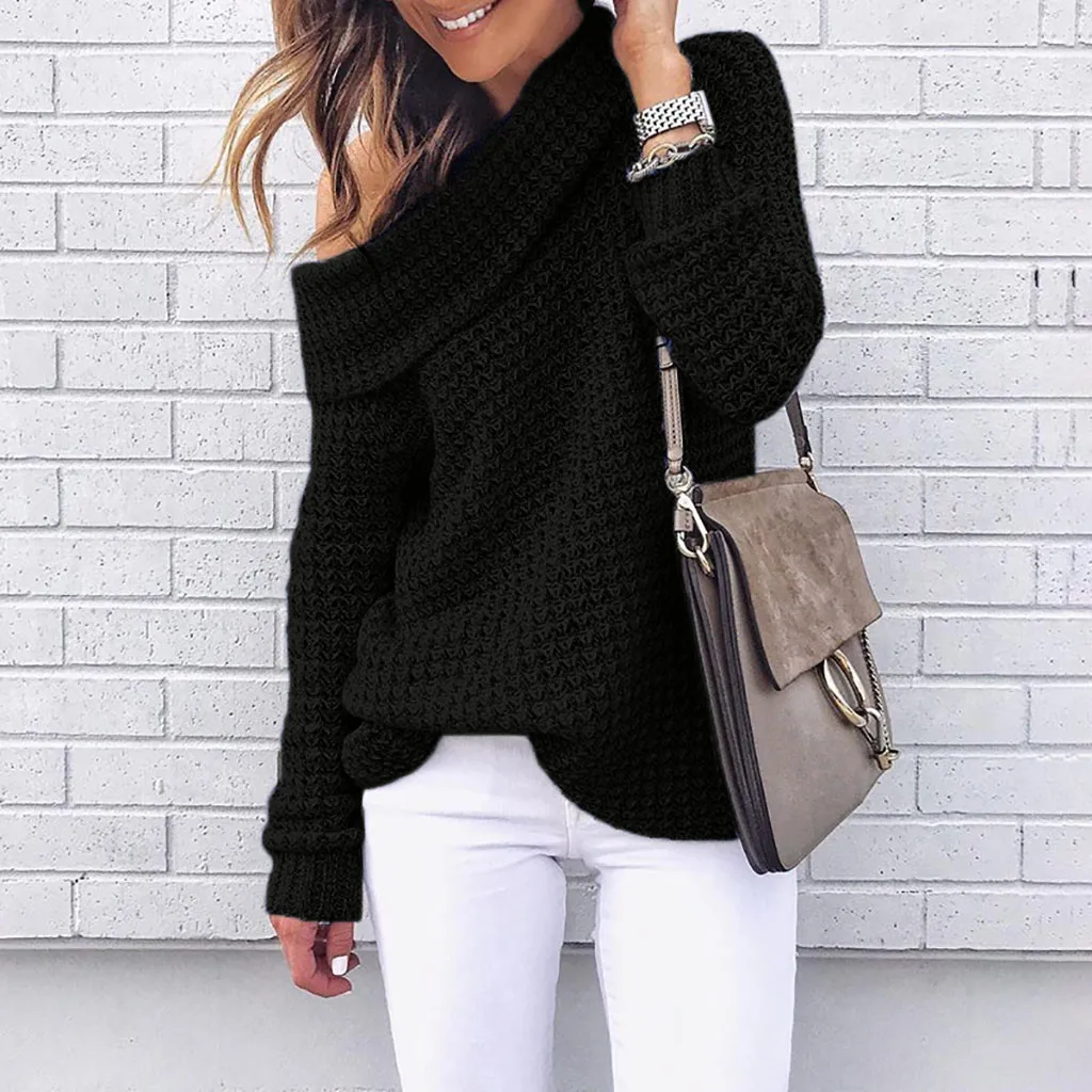 

Womens sweater winter long-sleeved sweater pullover solid color turtleneck large size loose multi-variable collar womens sweater