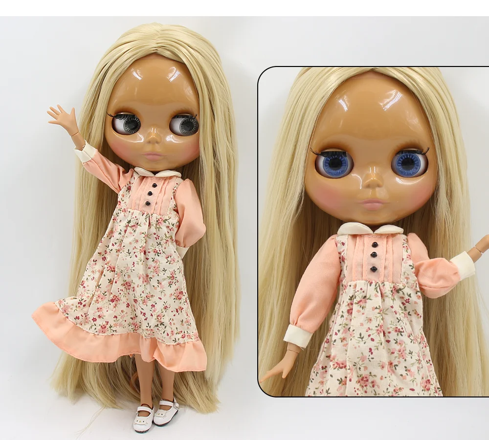 Neo Blythe ตุ๊กตาผมบลอนด์ ผิวคล้ำ หน้าน่ารักเป็นประกาย & Custom ข้อต่อร่างกาย 1