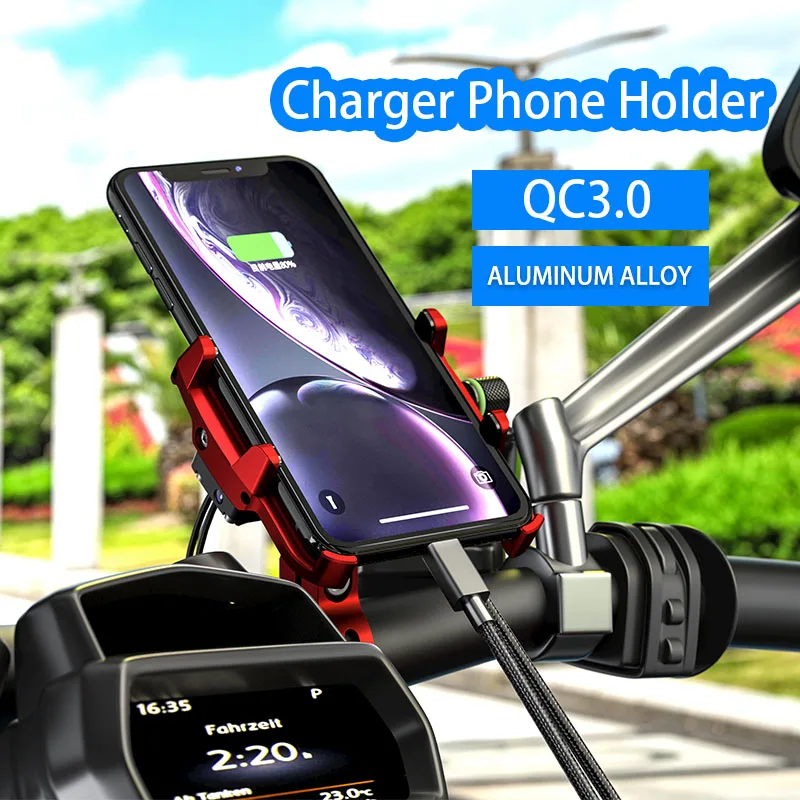 YPAY QC3.0 алюминиевый держатель для телефона мотоцикла подставка с USB зарядным устройством кронштейн для зарядки 3-7 дюймов крепление для мобильного телефона