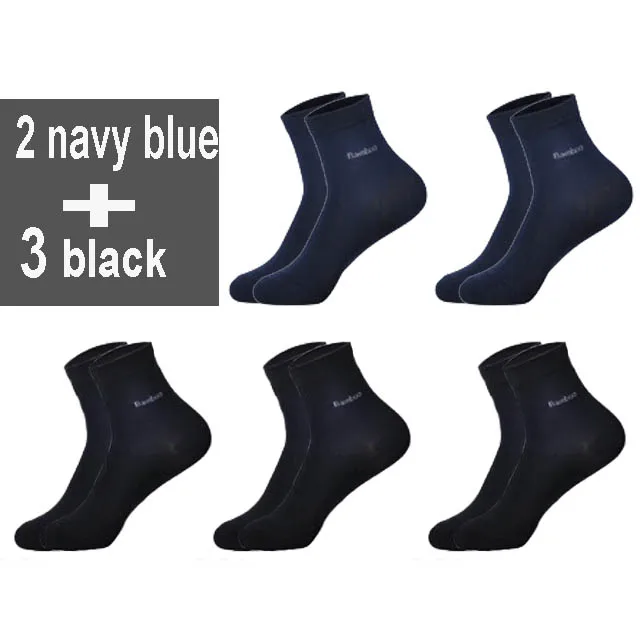 2navy blue 3 black 10 шт. = 5 пар, высокое качество, бамбуковое волокно, носки для мужчин, повседневные, деловые, антибактериальные, дышащие, мужские носки, подарки, новинка - Цвет: 2navy blue 3 black