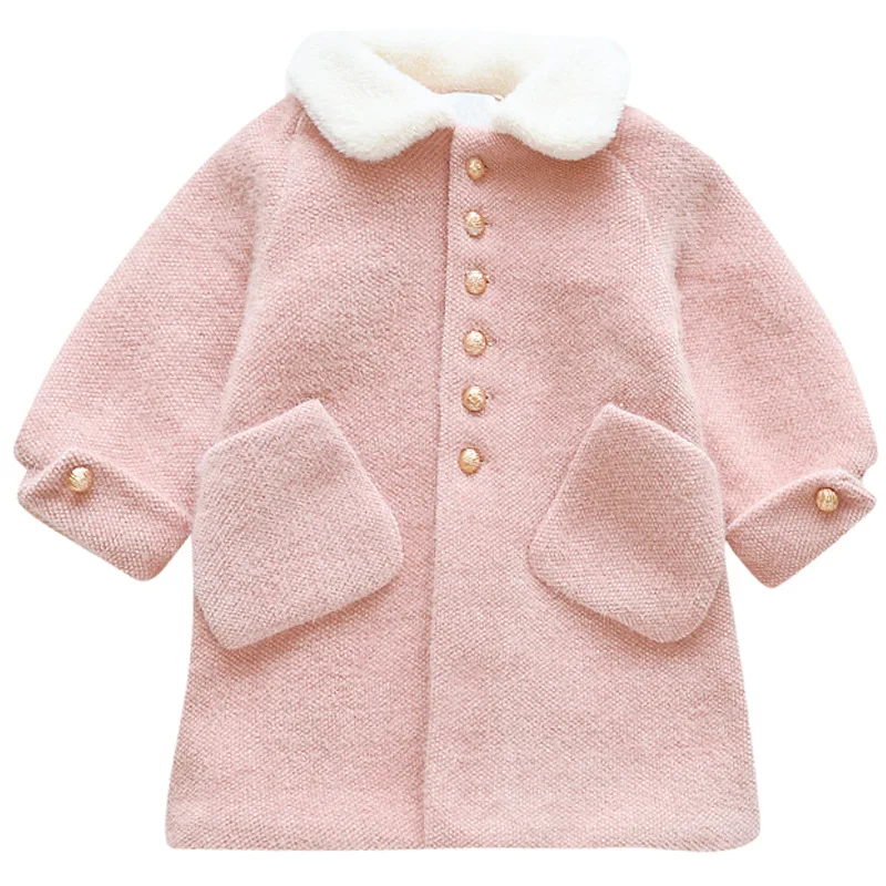 

2019 Long Autumn Winter Coat Thick Children Girls Fur Collar Jackets Fashion Warm Coats Cotton Wool Kids Overcoat Baby Outerwear
