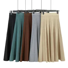 Вязаные Теплые юбки для женщин s миди женская школьная женская зимняя трапециевидная трикотажная плиссированная юбка с высокой талией твидовая Осенняя Harajuku