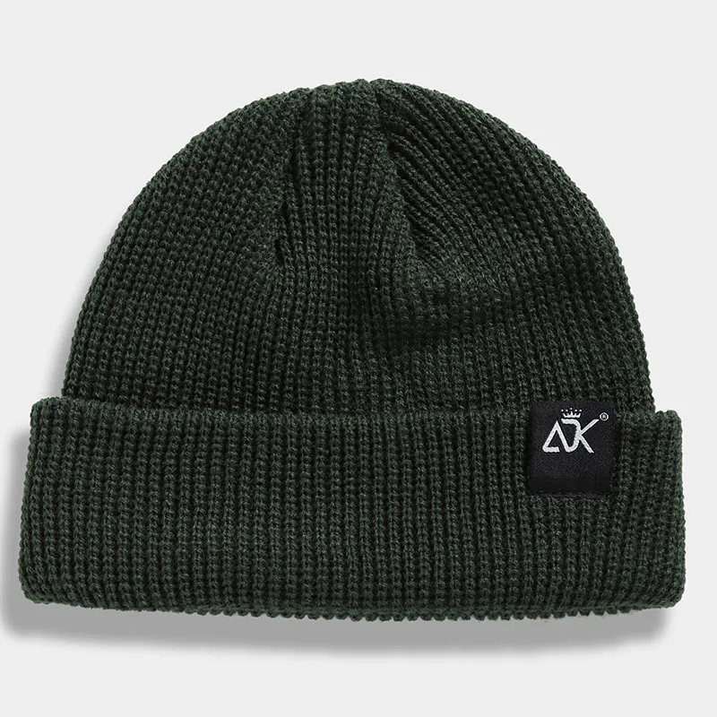 Армейский зеленый Зимняя шапка ADK Label Skullcap, мягкая, качественная, громоздкая, Ретро стиль, короткие, складные, ребристые шапки, Вязанная, дышащая, шапочка - Цвет: Армейский зеленый