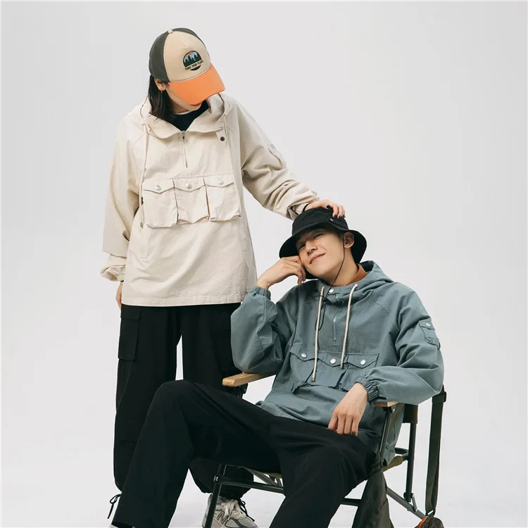 

Northern Boundary Men'S Wear 2020 Spring New Style Chest Pocket Loose-Fit Pullover Jacket Men Casual Hooded Coat Men's