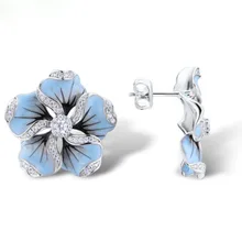 

Milangirl New Arrival Blue Flower Shape Stud Earrings Round Zircon Jewelry Fashion Women Girl Ear Accessories