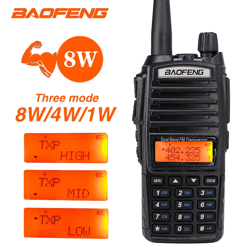 Высокая 8 Вт Двухдиапазонная рация Baofeng UV-82 FM трансивер 10 км портативный любительский радиопередатчик 128CH Ham Радио/UHF UV 82 двухстороннее радио
