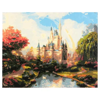 

Rainbow Castle/Basket Sunflowers Unframed Hand Painted By Numbers Oil Painting