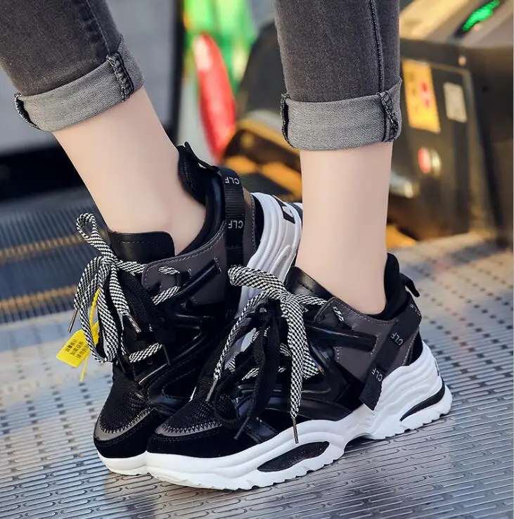 

Women Sneakers high platform Casual Shoes Designer Chunky Sneakers Ladies Thick Sole White Shoes breathable Tenis Feminino