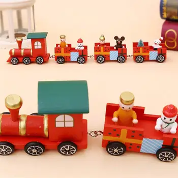 

1pc Christmas Trains Ornaments Wooden Train Adornments Table Top Decoration Cartoon Train Toy Train Ornaments for Home Office