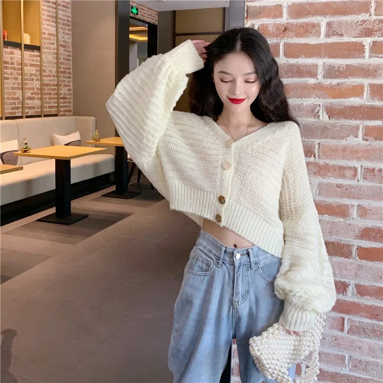

Korean fashion brand Spring autumn long sleeve sweet knitted v-neck Sweaters high quality Women's Clothing loose cardigans new