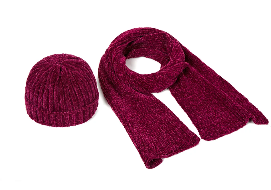 Женский зимний однотонный вязаный шарф, набор, шапка бини, легкие шарфы, хлопок, теплый плюс мех, шапка, воротники, шарфы для женщин