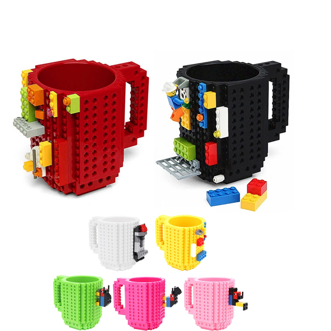 cheap 350ml Creative Coffee Mug Travel Cup Kids Adult Cutlery Lego Mug Drink Mixing Cup Dinnerware Set for Child