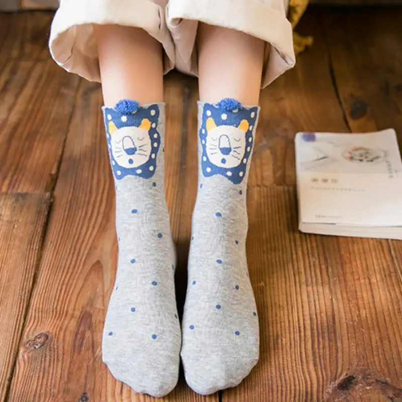 5 пар рождественских носков harajuku calcetines, милые носки с рисунками животных из мультфильмов, Комплект носков на осень и зиму, новые серые женские хлопковые носки