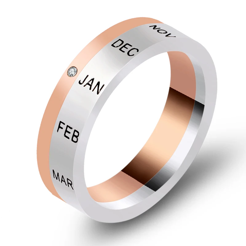 

12 Months Zircon Rotating Ring Titanium Steel Rose Color Silver Turnable Ring Women Luxury Love Ring Middle East Jewelry