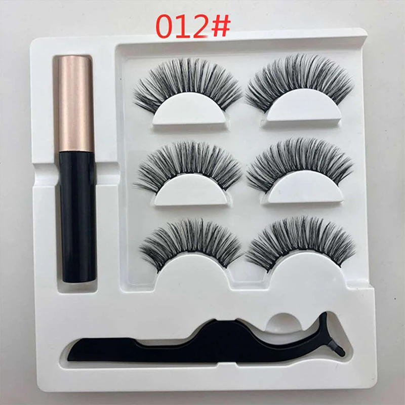 3 Pairs False Eyelashes Set With Tweezer Makeup Kits Magnetic Eyeliner Liquid Thick And Curled Eyeashes Makeup Set