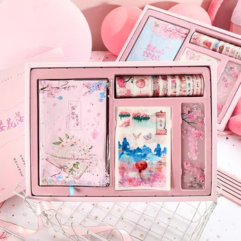

1 set Creative Antique Portable Notebook in Gift Box Student Portable Traveler Journal Stationery Set Bullet Journal Stickers