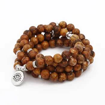 

108 Beaded Natural Stones Mala Buddha Lotus Tree Chakra Yoga Couple Charmed Stretchy Strand Bracelets