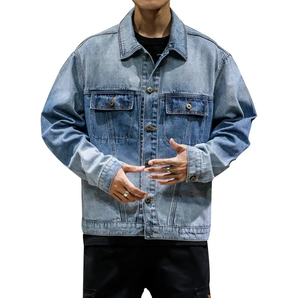 

Denim Jackets men coat dark Blue Casual Teens Denim Jacket Turn-down Collar Long Sleeve Denim Bomber jackets