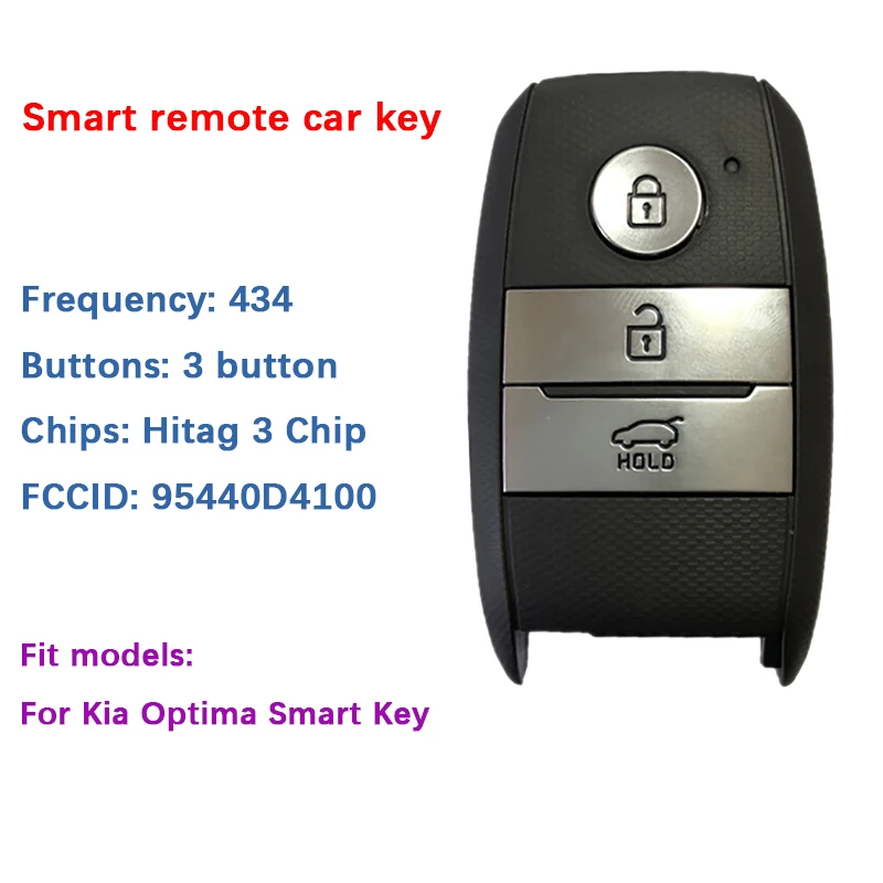 

CN051113 Aftermarket 3 Button Smart Key For Kia Optima Remote 434Mhz HITAG 3 Transponder Chip FCCID SVI-JFFGE03 95440-D4100