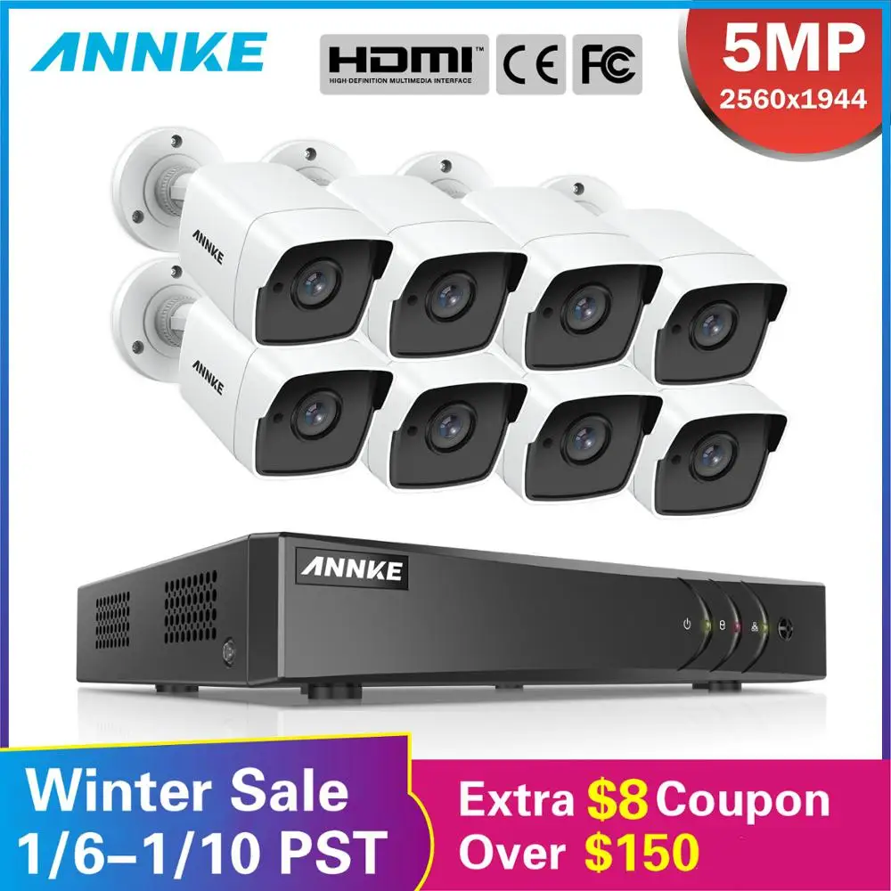  ANNKE 8CH 5MP Ultra HD CCTV Camera System 5IN1 H.265+ DVR With 8PCS 5MP TVI Weatherproof White Secu - 32967486095