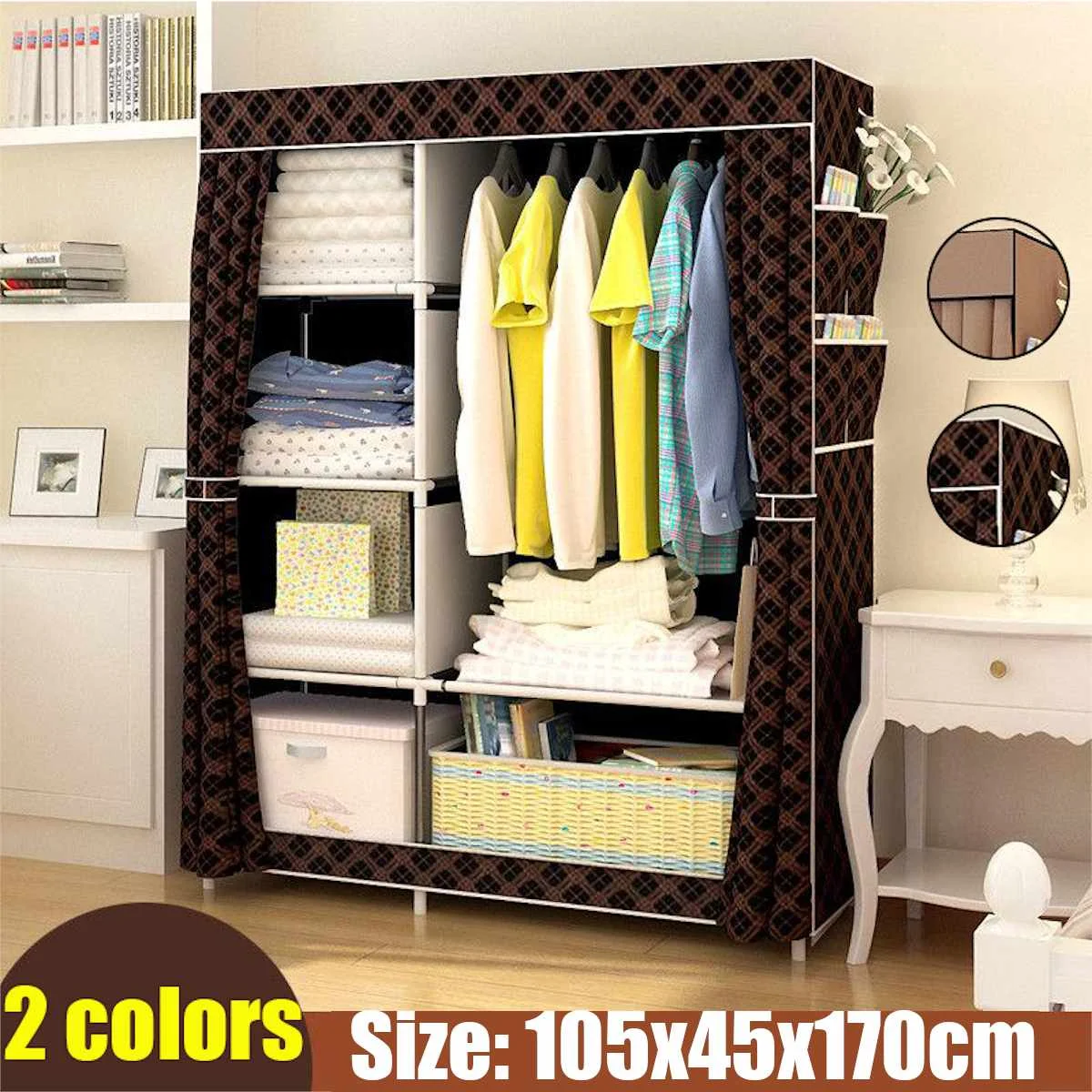 

105x45x170cm Non-woven Fabric Wardrobe Rack Holder DIY Assembly Storage Cabinet Storage Organizer Shelf Home Clothes Closet
