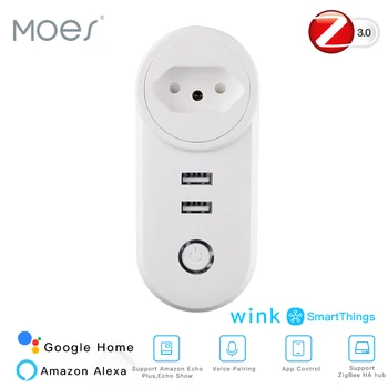 

BR ZigBee3.0 Dual USB Wireless Socket Plug SmartThings App Remote Control Echo Plus Voice Control Work with Alexa Google Home.