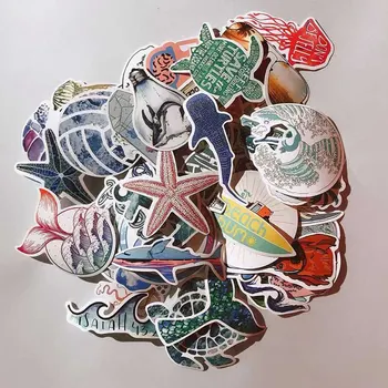 

50Pcs Blue Ocean Beach Creative Dream Island Doodle Sticker DIY Surfboard Skateboard Laptop Car Decoration Stickers