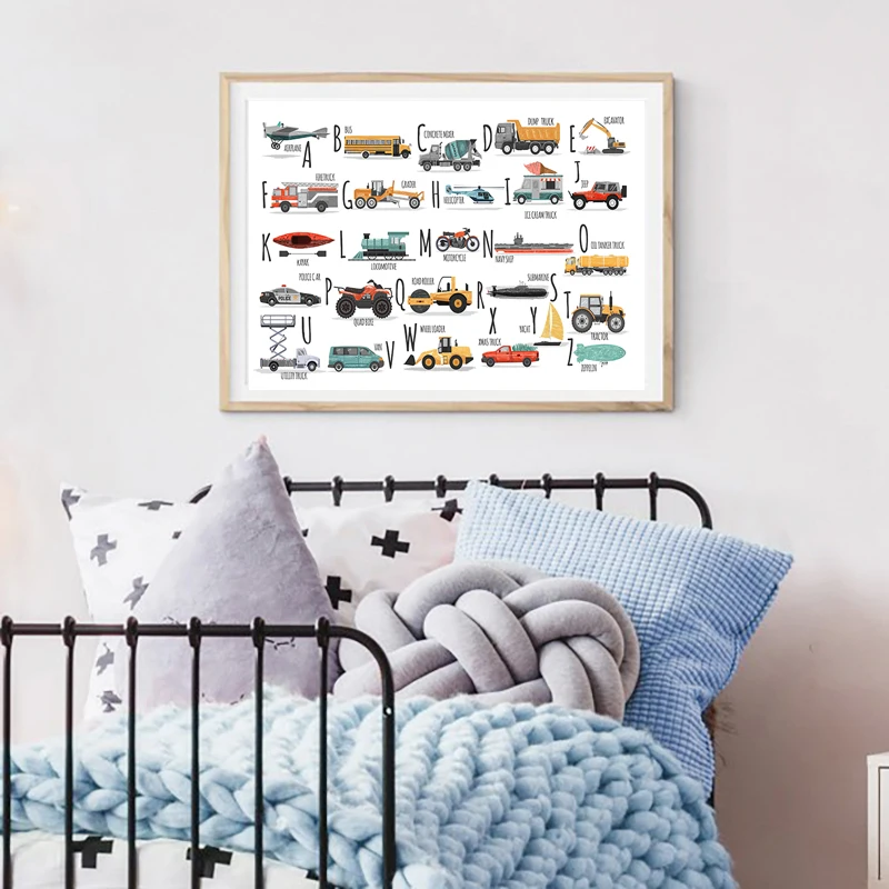 ABC Alphabet Car transportation print Boys kids room decoration