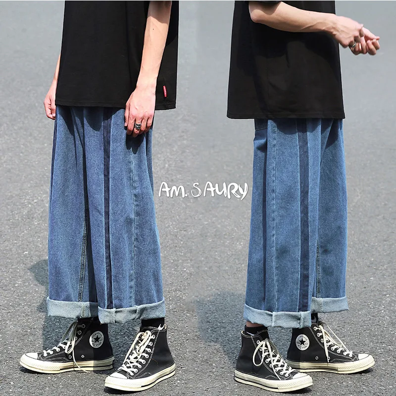 

Summer Straight Jeans Men's Fashion Washed Retro Jeans Pants Men Streetwear Wild Hip-hop Loose Casual Denim Trousers Mens M-2XL