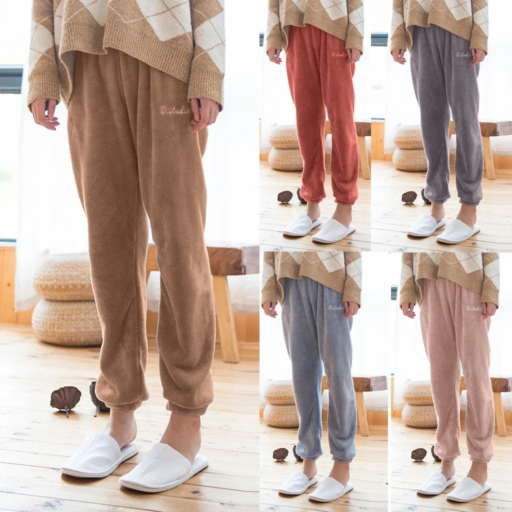 Fall Winter New Fairy Soft Warm Pants Coral Fleece Velvet Casual Loose Lazy Sleep Sweatpants Trousers Women |