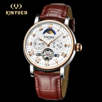 

Top Brand KINYUED Men Watch Men Skeleton Automatic Tourbillon Mechanical Watches Moon Phase Waterproof Montre Homme Automatique