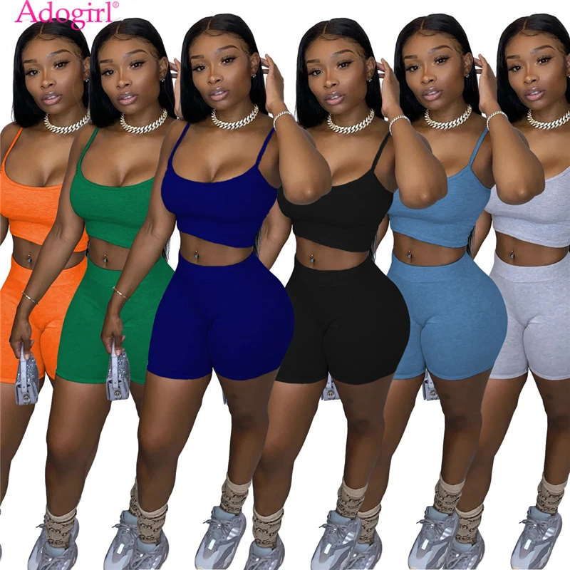Adogirl Women Tracksuit Fashion Casual Solid Color Camisole Tops Shorts Two Piece Suit Pants Set Summer Fitness Outfits Adogirl Women Tracksuit Fashion Casual Solid Color Camisole Tops Shorts Two Piece Suit Pants Set Summer Fitness Outfits