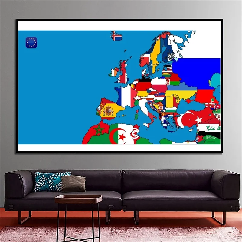 Tessuto Non Tessuto Di Mappa Del Mondo Di 90*60Cm Orizzontale Della Carta Di Parete Europa Mappa Del Mondo Autoadesivo Della Parete Del Salone Fornitu