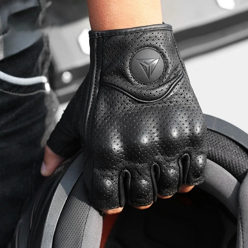 Guantes de cuero para motocicleta para hombre, Guantes de Motocross de  medio dedo, sin dedos, de fibra de carbono, Luva, Guanti Enduro