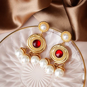 Vintage Layer White Pearl Tassel Earrings Party Women Round Geo Statement Pendant Earring Jewelry Accessories Brinco