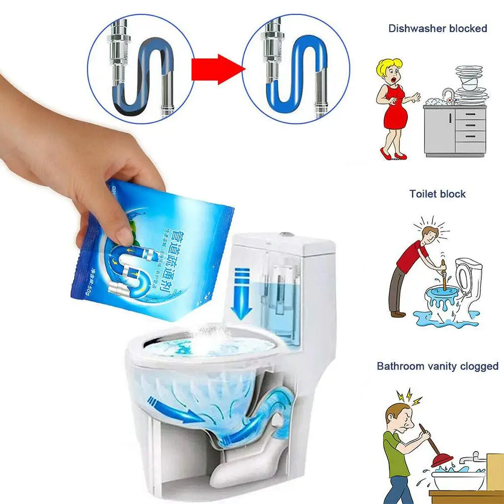 Drain Cleaner 50g Pipe Dredging Powder Powerful Sink Drain Sewer Cleaning Agent Toilets Drain Cleaners Household Cleaning Chemicals Tools
