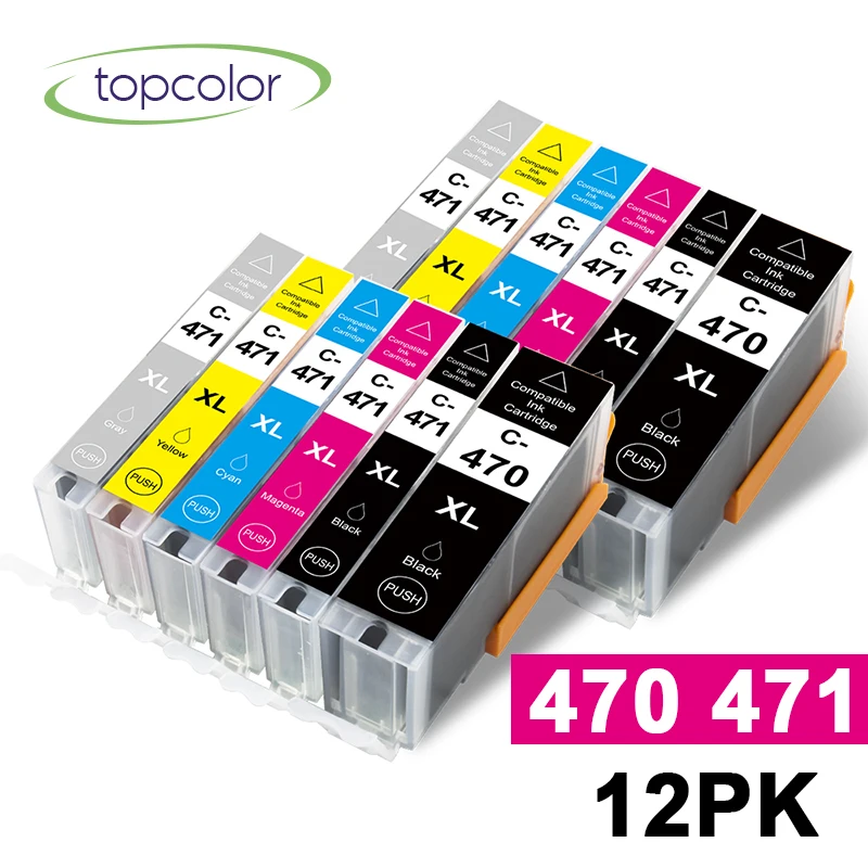 

Topcolor 12PK PGI470 CLI471 Replace Canon 470 471 XL for Canon Printer Pixma MG5740 MG6840 MG7740 TS5040 TS6040 TS8040 TS9040