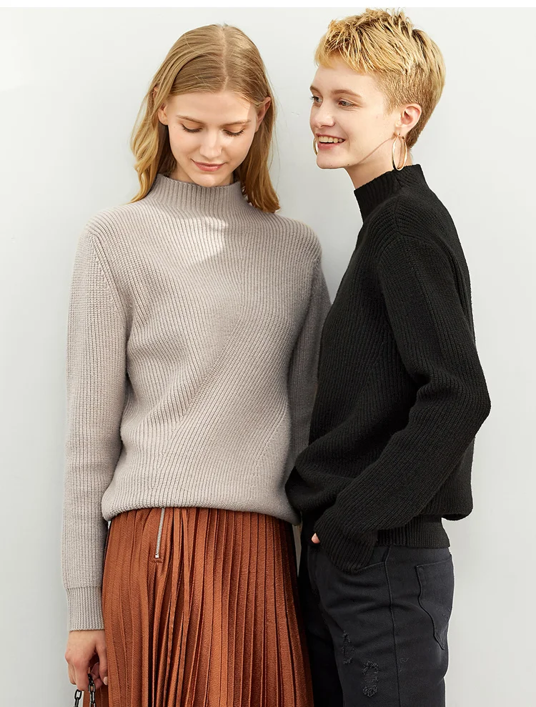 

Amii Minimalist French Ins 100-tie Sweater Fall 2019 New Rabbit-like Half-high-collar Stitched Loose Top