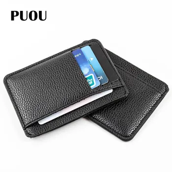 

PUOU Slim Leather Multi-card-bit Pack Bag Bus Card Holder Men Wallet Business Card Holder Bank Cardholder PU Leather Package