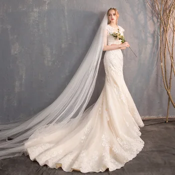 

Wedding Dress 2020 Luxury Lace Mermaid Dress With Train Lace Up Princess Wedding Gown Vestido De Noiva Robe De Mariee