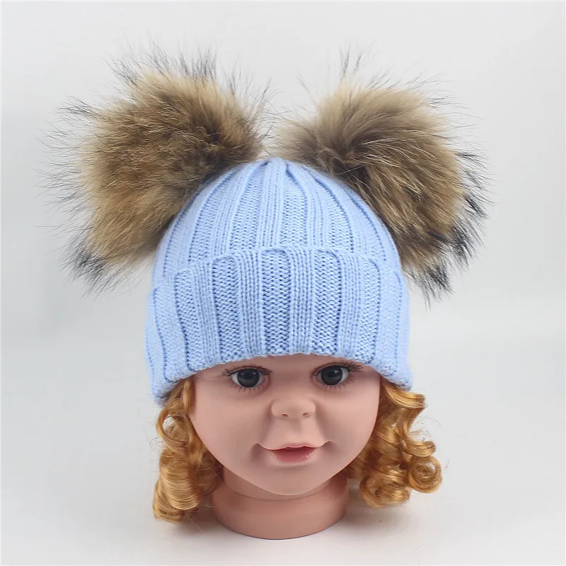 Dollplus/ зимние шапки для мальчиков и девочек, детский теплый вязаный натуральный мех, шапка, шапка для малышей, детская шапка, Зимняя Теплая Лыжная Шапка, s