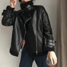Женская Черная куртка из искусственной кожи в стиле ретро, искусственная кожа, Толстое Зимнее осеннее пальто для модниц
