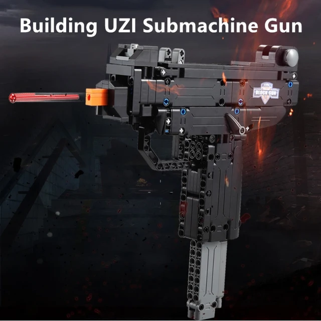 Building Blocks UZI Submachine Gun Trigger Fire Bullet Removeable Magazine Simulation Design Model With Safety Lock Toy For Kids 2