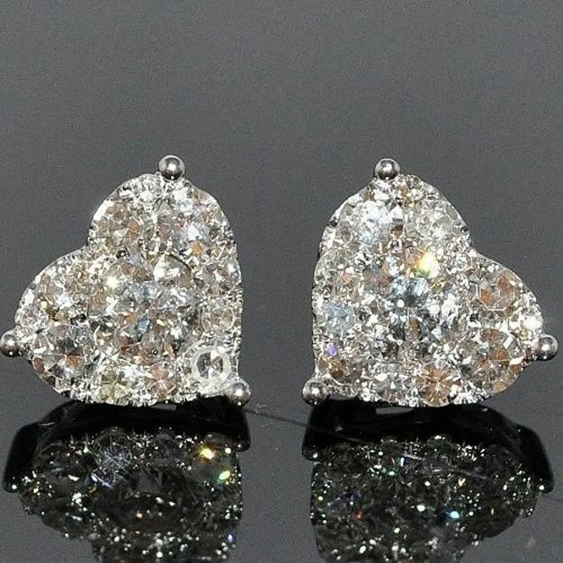 

2020 Christmas Fashion White Gold Filled Ear Stud Earrings Exquisite Simple Heart Temperament Shine Cubic Zirconia Earrings Wedd