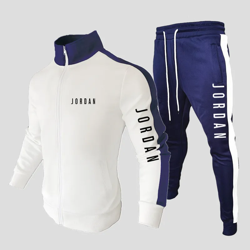 Traje deportivo para hombre, pantalones de chándal sudadera +, ropa deportiva de cuello con cremallera, ropa informal para correr, novedad de 2021